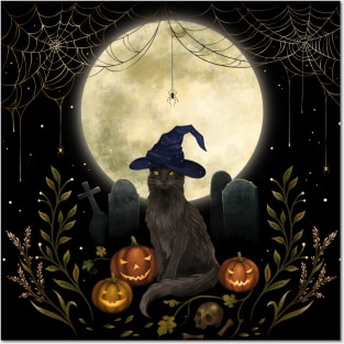 The Black Cat on Halloween Night Posters and Art